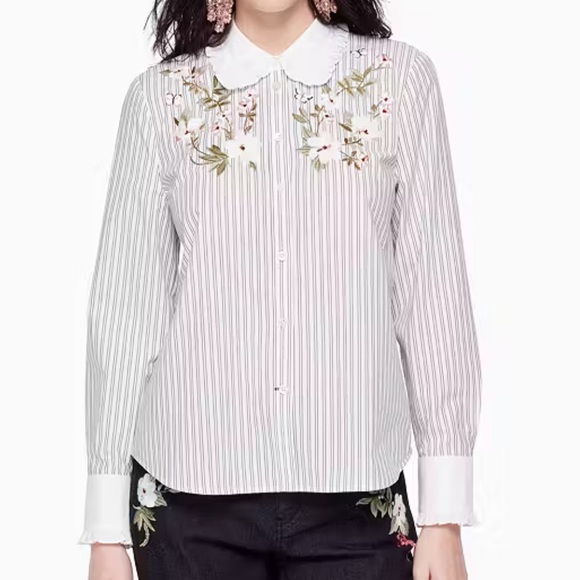 Kate Spade, striped embroidered ruffle collar and cuffs button down shirt - Picture 11 of 11